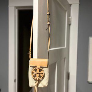 Tory Burch Miller Crossbody Phone Case. Leather and Canvas.